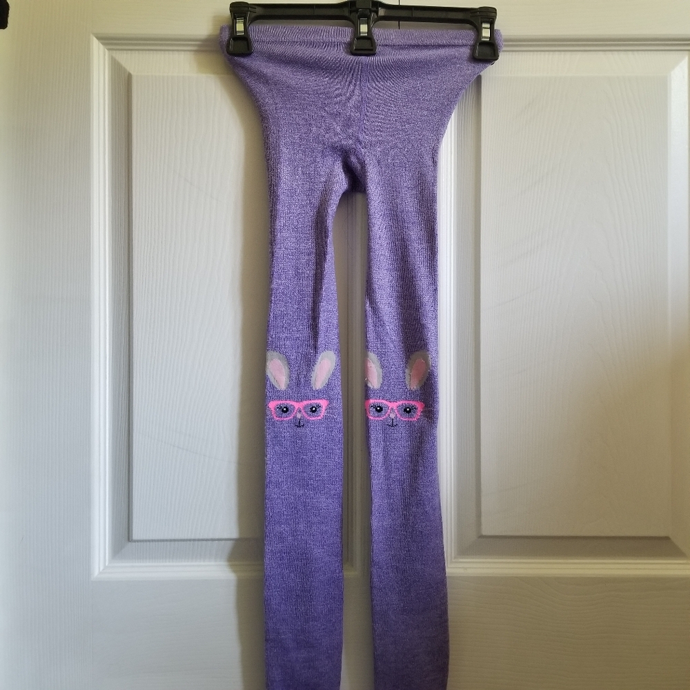 Target Girl's Tights 7-10 Purple Pink Bunny Glasses New Cute Scene Stretch